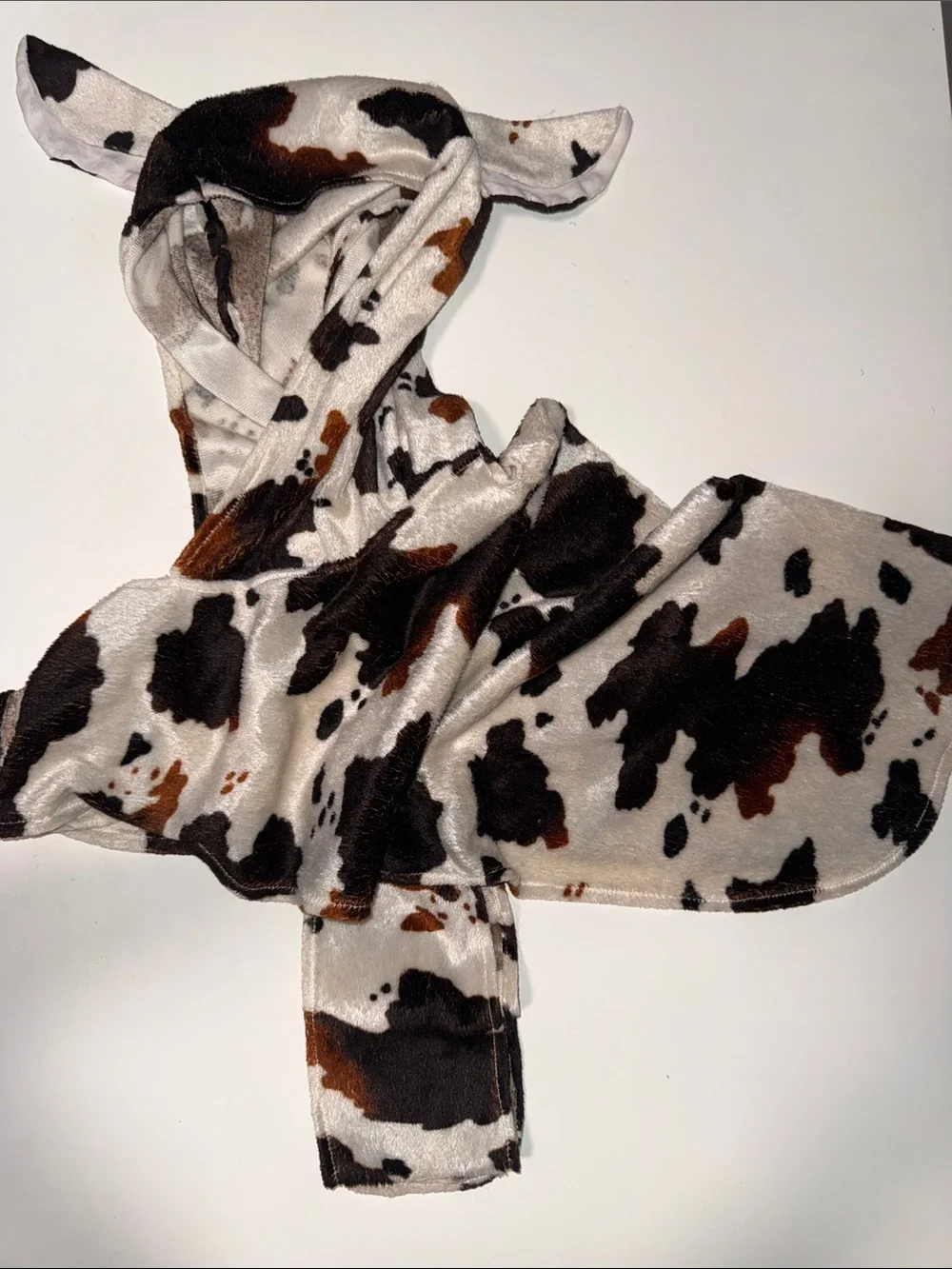 Cow Print Plush Dog Hoodie - Black & Brown Spots on Cream